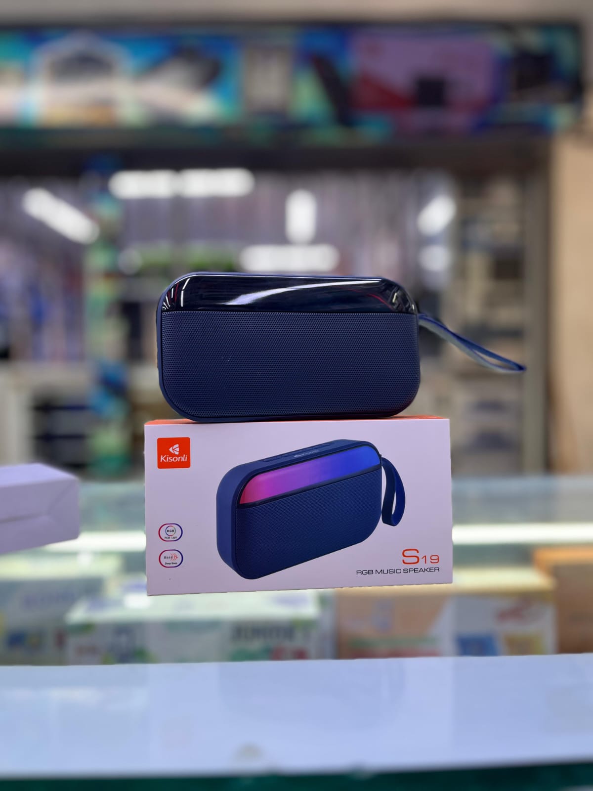 Kisonli S19 Portable Speaker with colorful LED light, built-in microphone